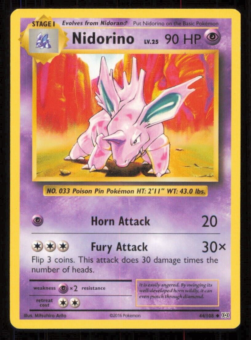 NIDORINO 44/108 POKEMON CARD ENGLISH XY EVOLUTIONS UNCOMMON LP