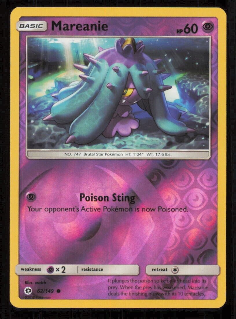 MAREANIE 62/149 POKEMON CARD ENGLISH SM BASE SET REVERSE COMMON LP
