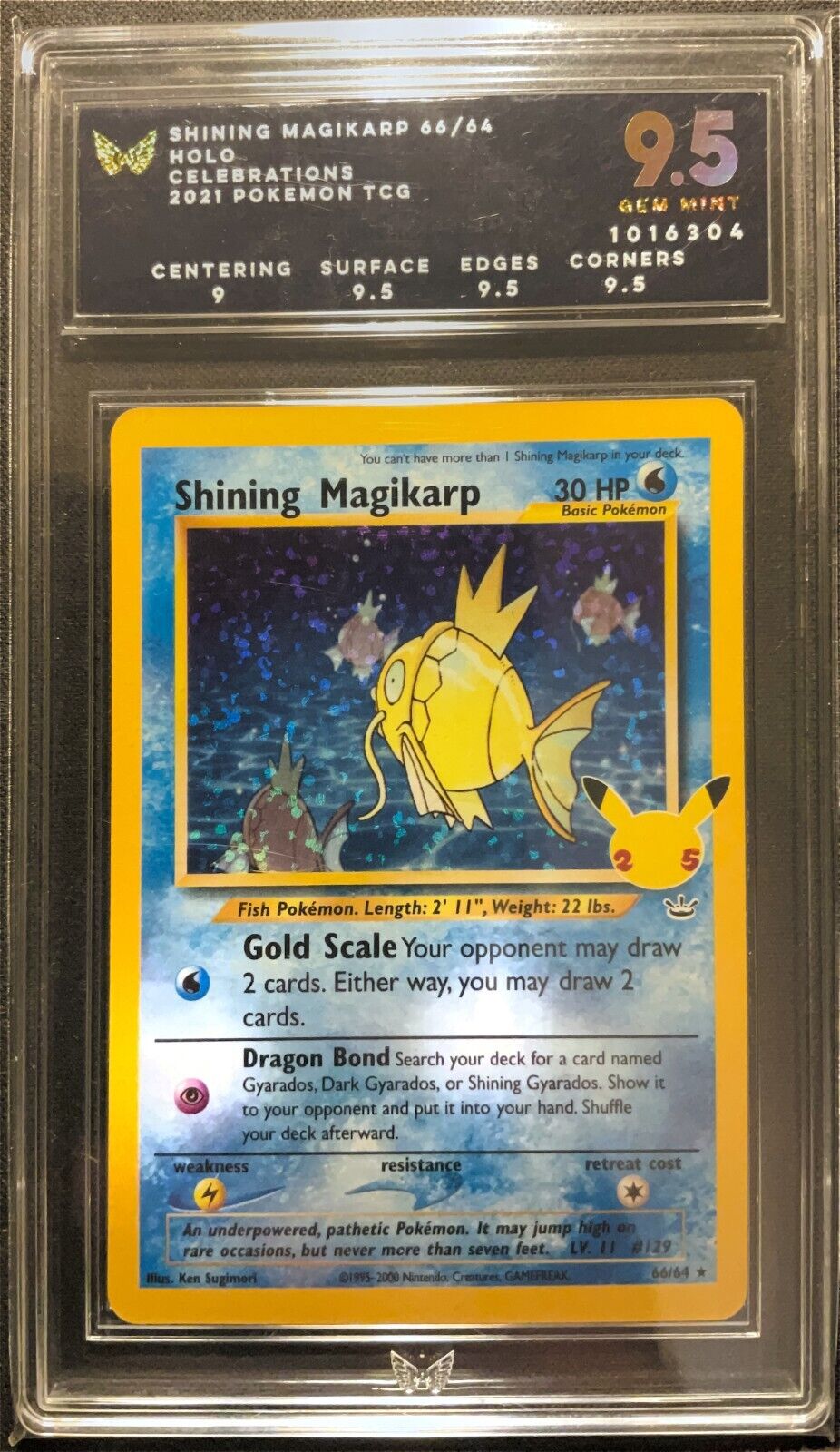 Ark 9.5 GEM MINT Shining Magikarp 66/64 Celebrations Graded Pokemon Card