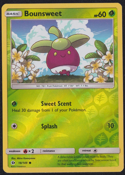 Bounsweet 18/149 - POKEMON CARD ENGLISH SUN & MOON REVERSE HOLO - PLAYED