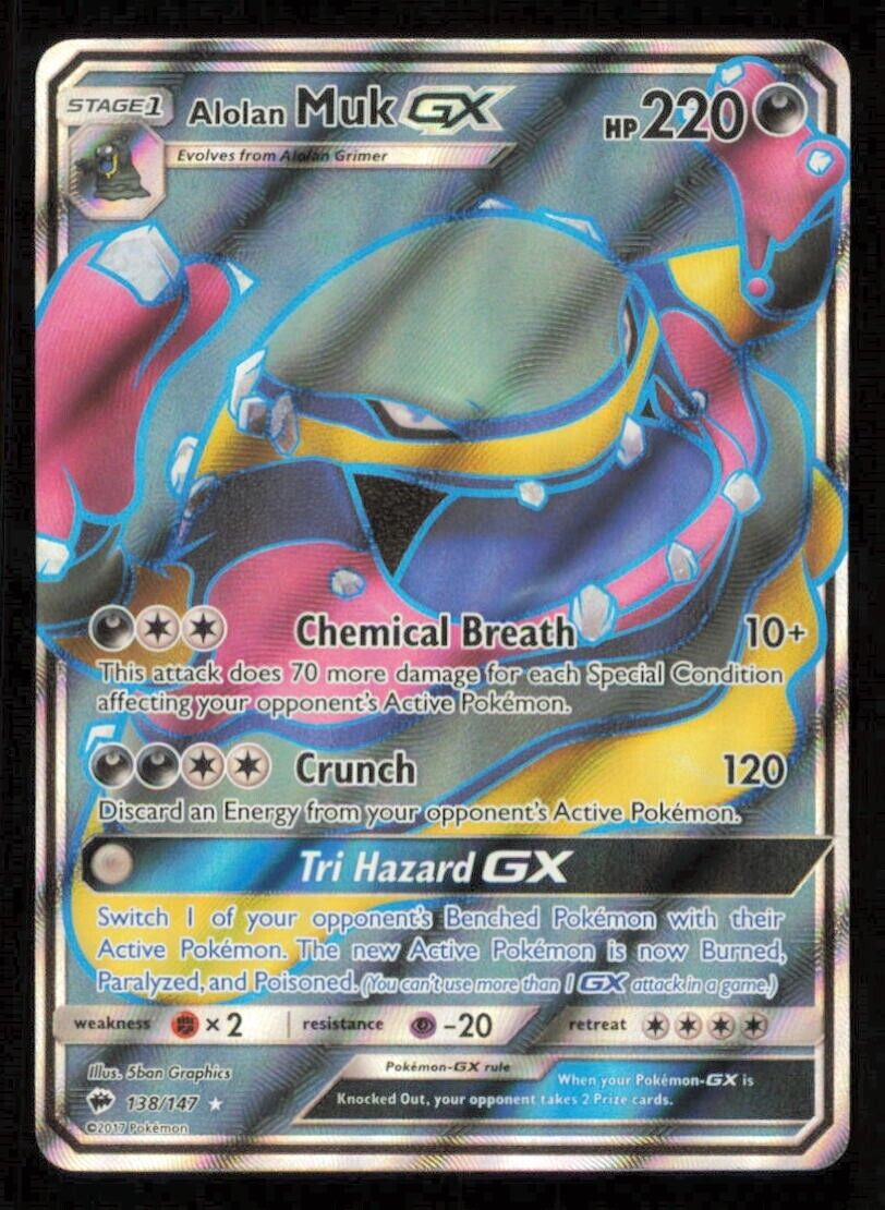 Alolan Muk GX 138/147 POKEMON CARD ENGLISH SM BURNING SHADOWS FULL ART HOLO LP