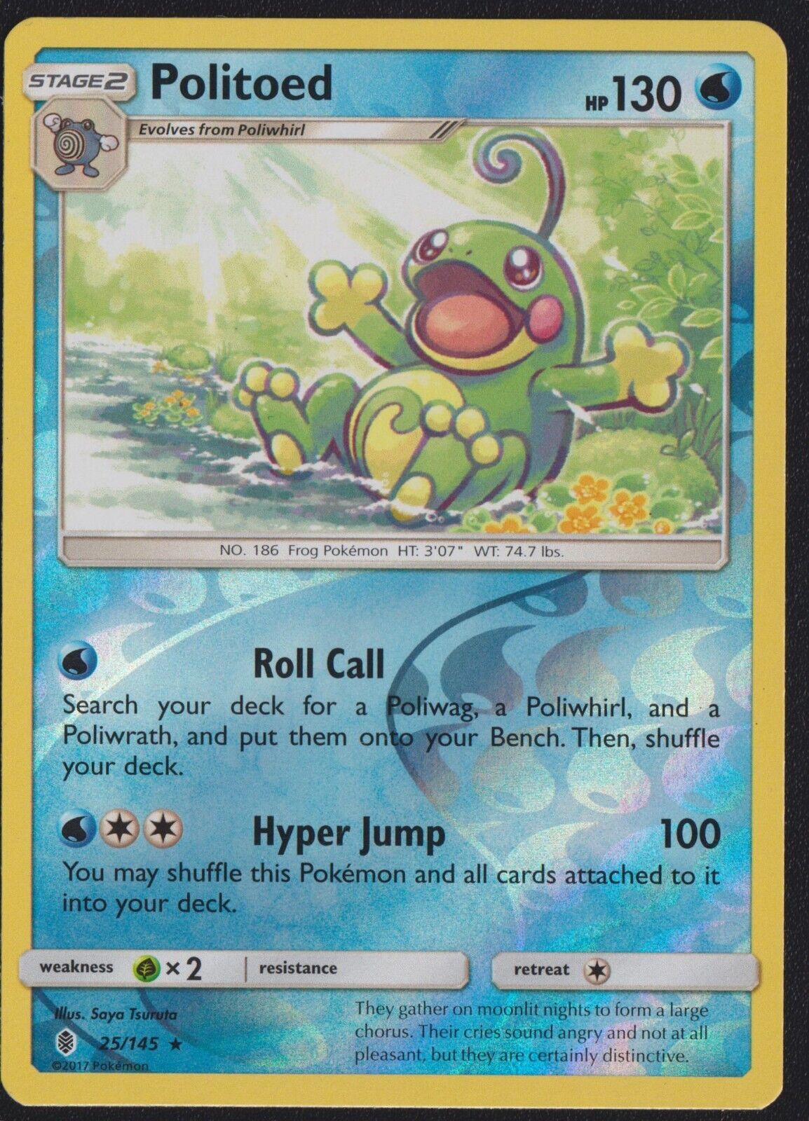 Politoed 25/145 POKEMON CARD JAPANESE SUN & MOON GUARDIANS RISING REVERSE HOLO R