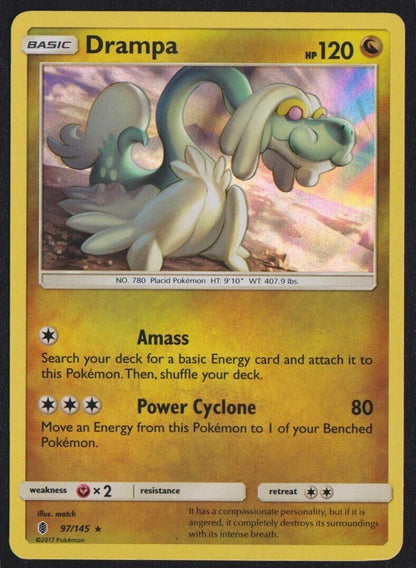 DRAMPA 97/145 POKEMON CARD ENGLISH S&M GUARDIANS RISING HOLO RARE - LP