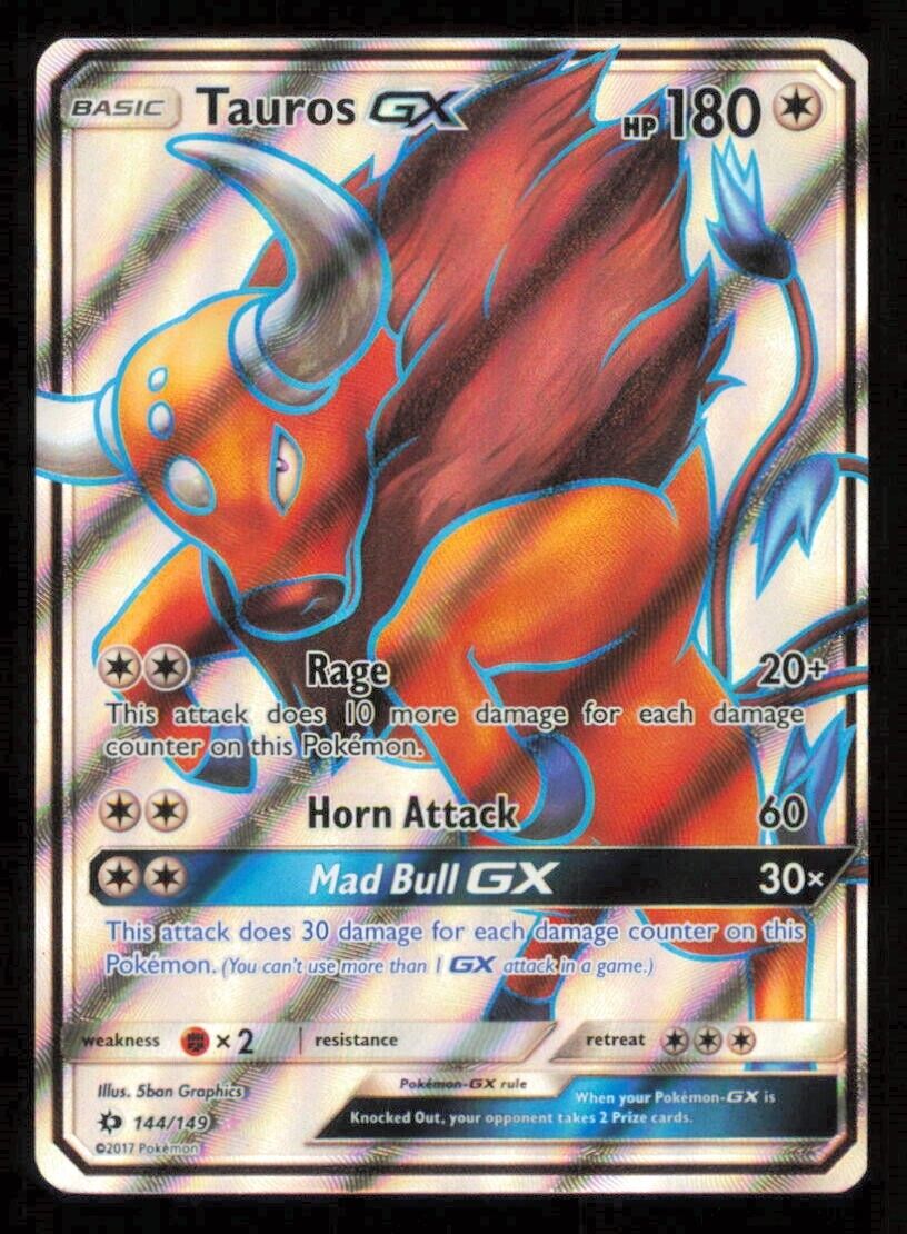 TAUROS GX 144/149 POKEMON CARD ENGLISH SUN & MOON BASE SET FULL ART LP