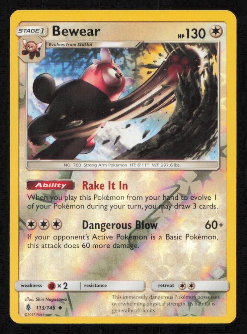 Bewear 113/145 POKEMON CARD ENGLISH SM GUARDIANS RISING REVERSE HOLO - PLAYED