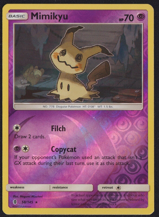 Mimikyu 58/145 POKEMON CARD ENGLISH SM GUARDIANS RISING REVERSE HOLO RARE LP