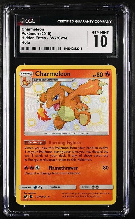 Charmeleon SV7/SV94 CGC 10 GEM MINT Hidden Fates SHINY VAULT HOLO POKEMON CARD