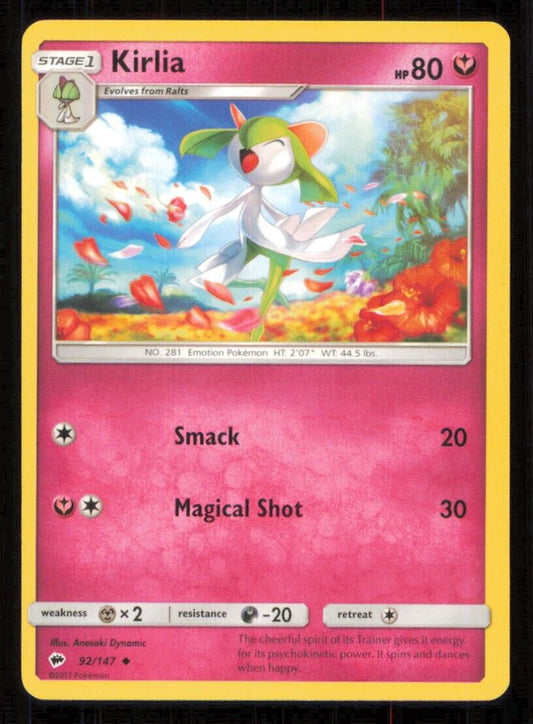 KIRLIA 92/147 POKEMON CARD ENGLISH SM BURNING SHADOWS UNCOMMON NM