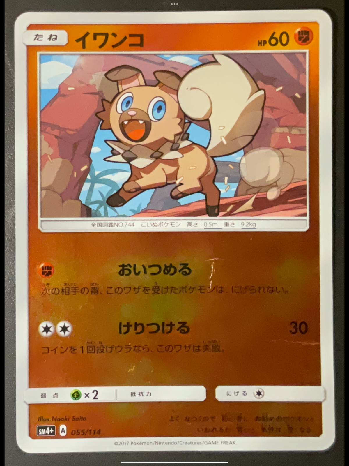 Rockruff 055/114 - POKEMON CARD JAPANESE REVERSE MIRROR HOLO sm4+ - DAMAGED