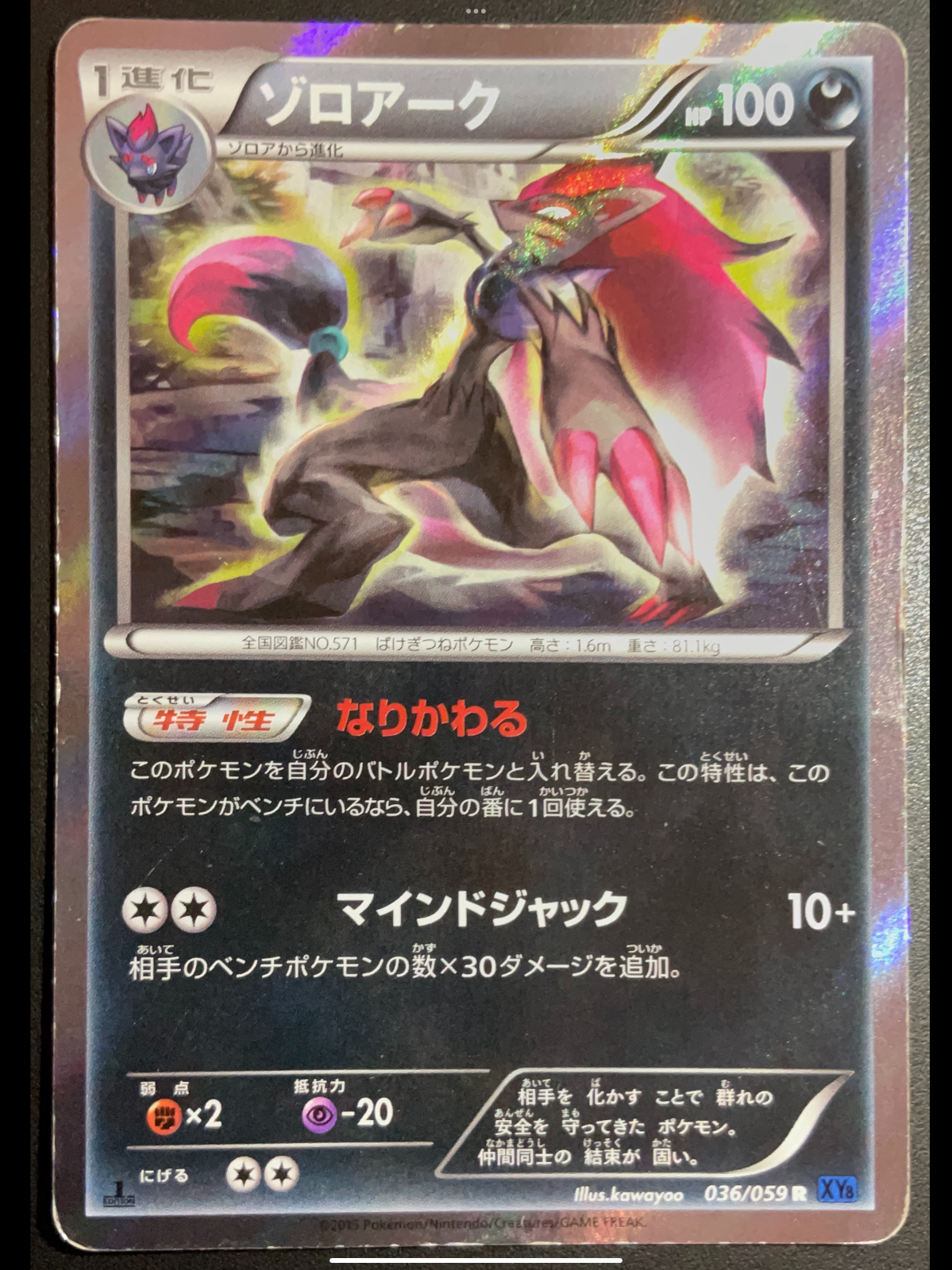 Zoroark 036/059 - POKEMON CARD JAPANESE XY8 HOLO RARE 1st ED - DAMAGED