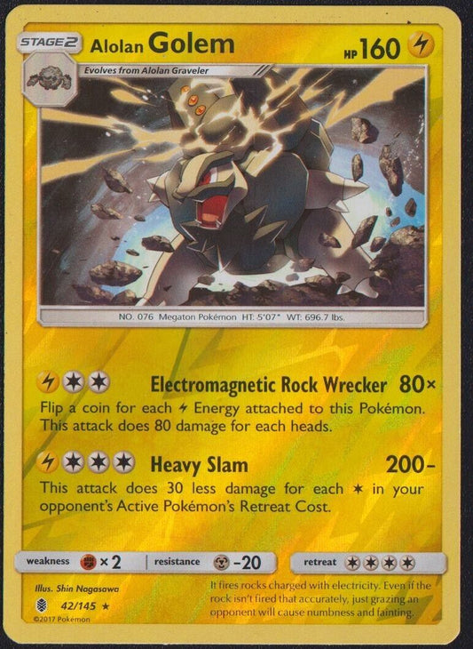 Alolan Golem 42/145 POKEMON CARD ENGLISH  GUARDIANS RISING REVERSE HOLO PLAYED