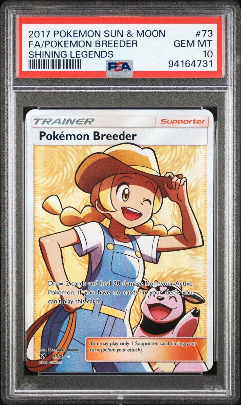 POKEMON BREEDER 73/73 PSA 10 POKEMON CARD ENGLISH SM SHINING LEGENDS FULL ART