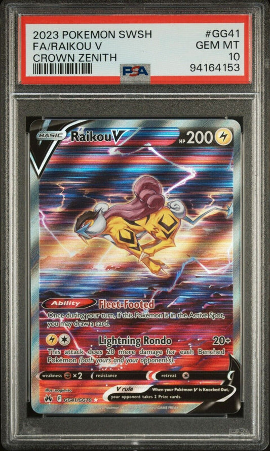 RAIKOU V GG41/GG70 PSA 10 POKEMON CARD ENGLISH SWSH CROWN ZENITH FULL ART RARE