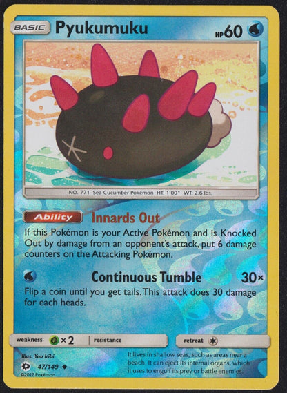 Pyukumuku 47/149 U POKEMON CARD ENGLISH SUN & MOON BASE REVERSE HOLO UNCOMMON