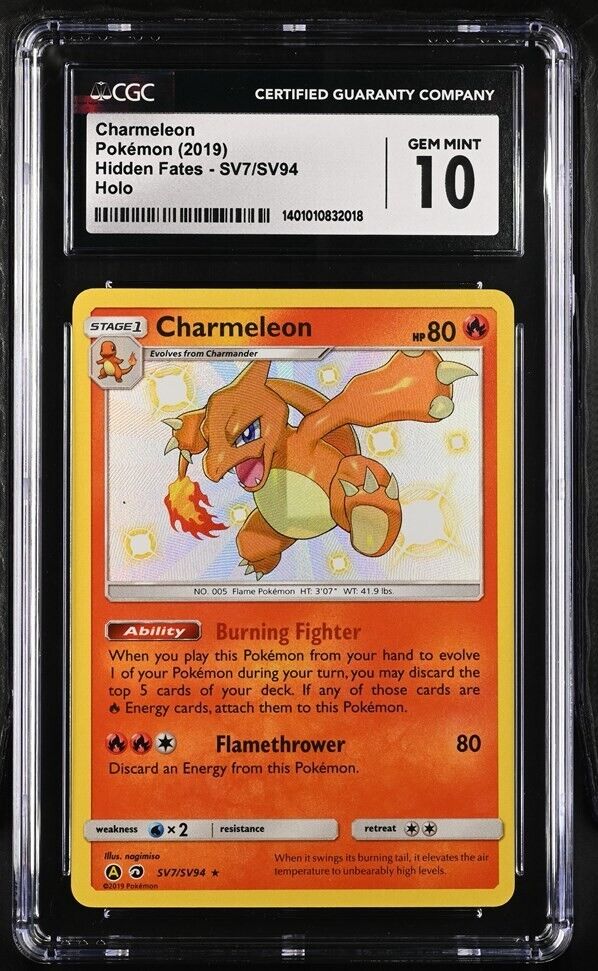 Charmeleon SV7/SV94 CGC 10 GEM MINT Hidden Fates SHINY VAULT HOLO POKEMON CARD