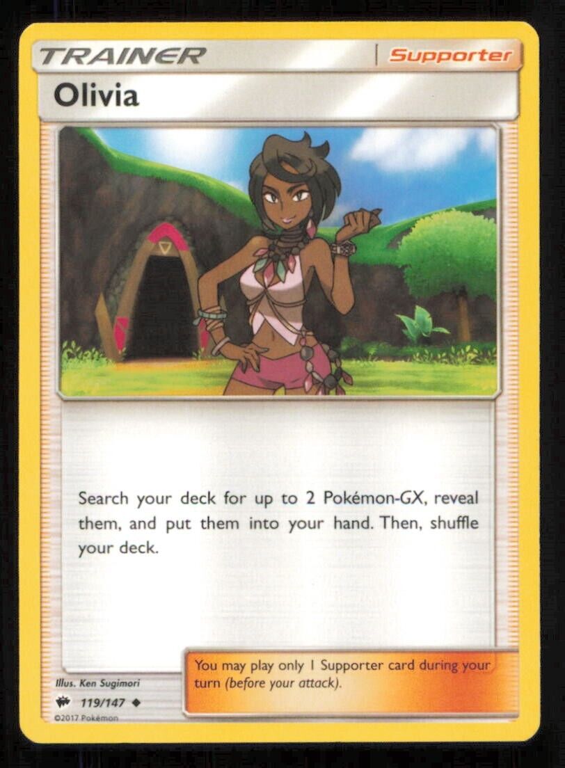 OLIVIA 119/147 POKEMON CARD ENGLISH SM BURNING SHADOWS TRAINER NM