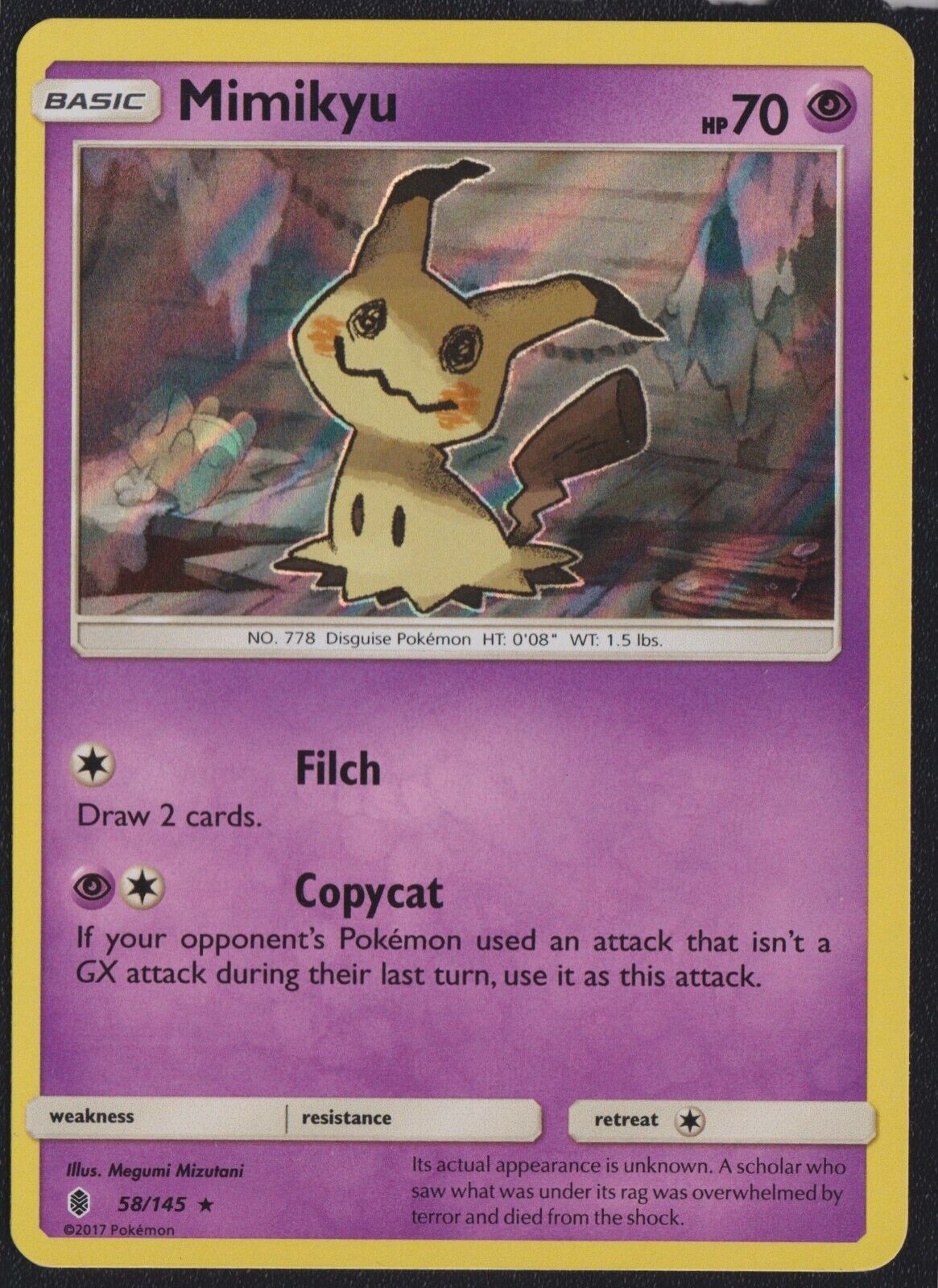 Mimikyu 58/145 POKEMON CARD ENGLISH SM GUARDIANS RISING HOLO RARE