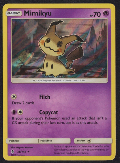 Mimikyu 58/145 POKEMON CARD ENGLISH SM GUARDIANS RISING HOLO RARE