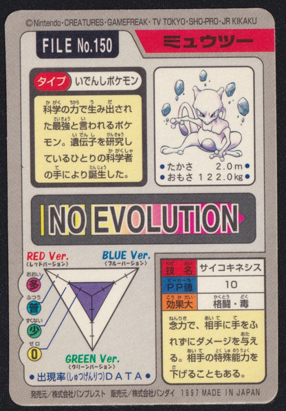 Mewtwo Prism No.150 POKEMON CARD JAPANESE 1997 CARDDASS PRISM HOLO - DAMAGED