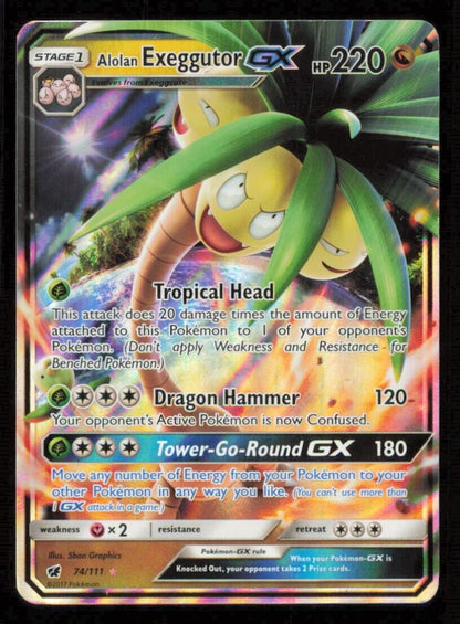 ALOLAN EXEGGUTOR GX 74/111 POKEMON CARD ENGLISH SM CRIMSON INVASION HOLO RARE LP