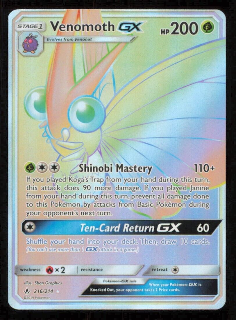 Venomoth GX 216/214 POKEMON CARD ENGLISH SM UNBROKEN BONDS HYPER RARE LP