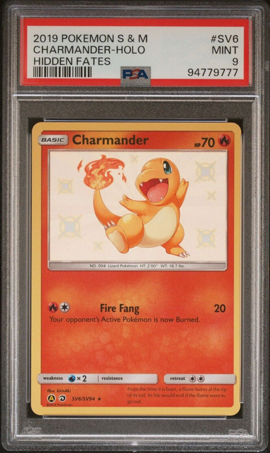 CHARMANDER SV6/SV94 PSA 9 POKEMON CARD ENGLISH SM HIDDEN FATES HOLO RARE SHINY