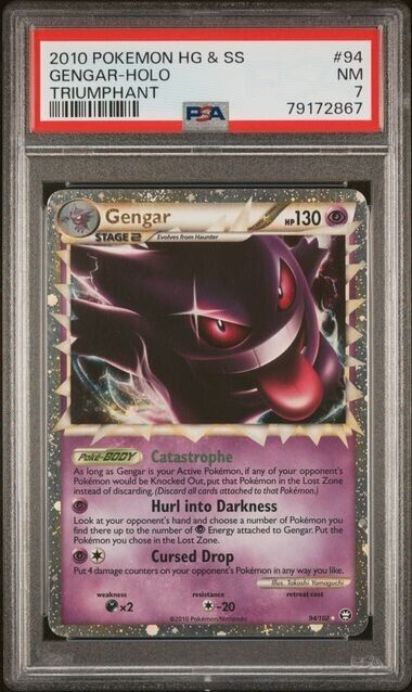 GENGAR PRIME 94/102 PSA 7 POKEMON CARD ENGLISH HGSS TRIUMPHANT HOLO ULTRA RARE