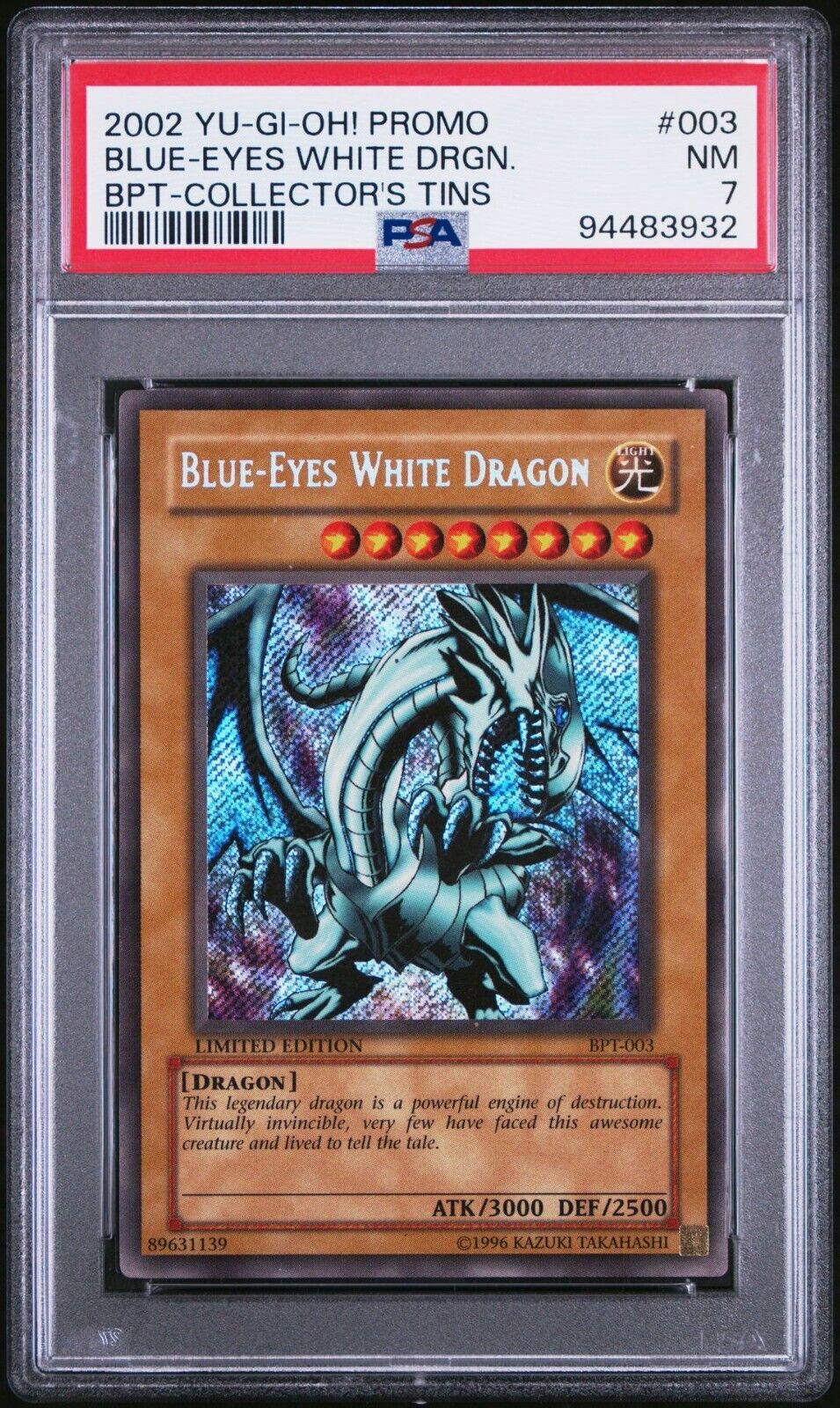 BLUE EYES WHITE DRAGON BPT-003 PSA 7 YUGIOH PROMO 2002 COLLECTORS LIMITED HOLO