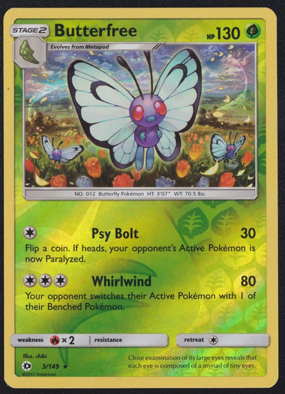 Butterfree 3/149 - POKEMON CARD JAPANESE SUN AND MOON REVERSE HOLO RARE - PLAYED