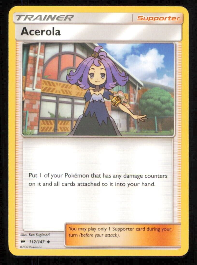 ACEROLA 112/147 OKEMON CARD ENGLISH SM BURNING SHADOWS TRAINER NM