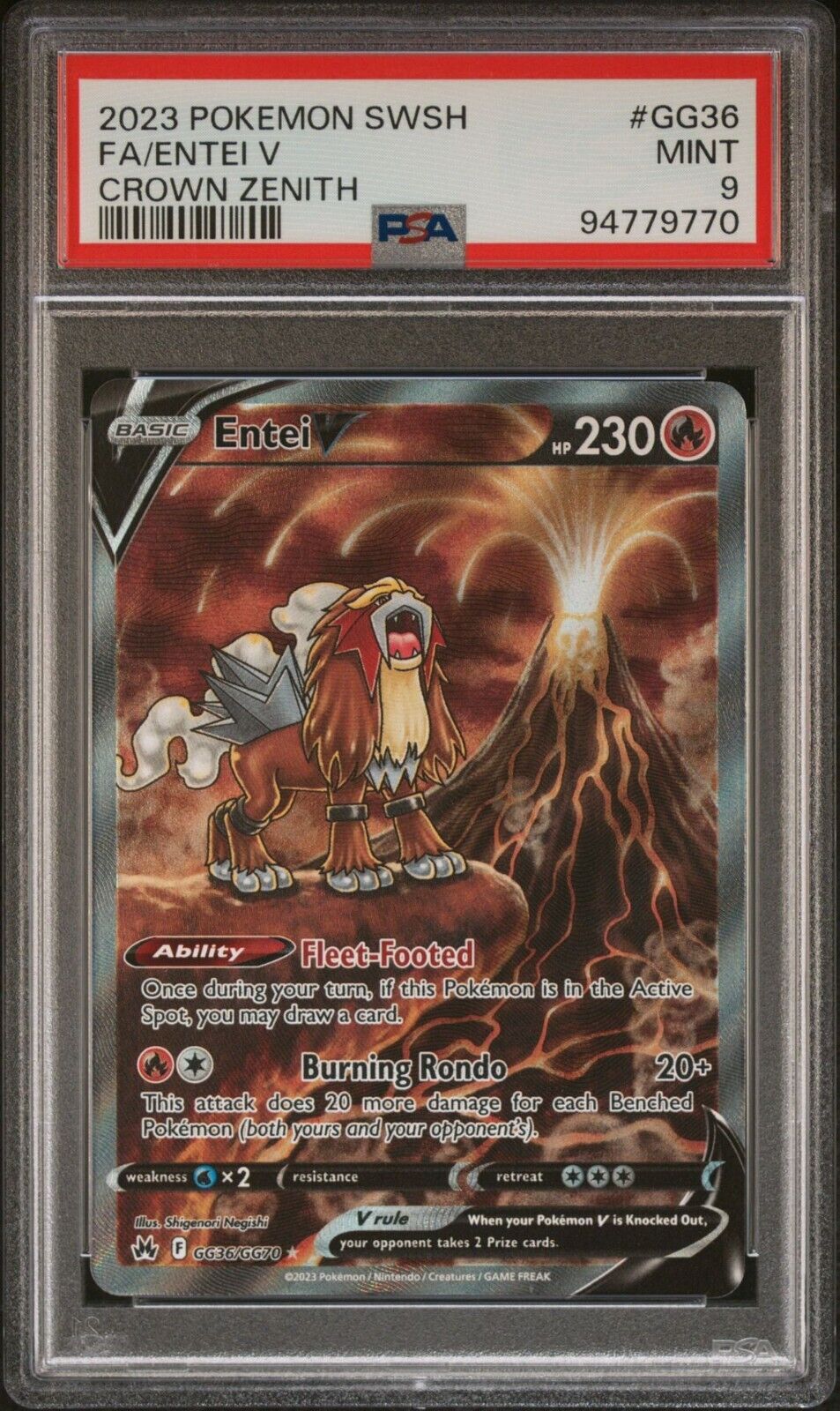 ENTEI V GG36/GG70 PSA 9  POKEMON CARD ENGLISH SWSH CROWN ZENITH FULL ART RARE