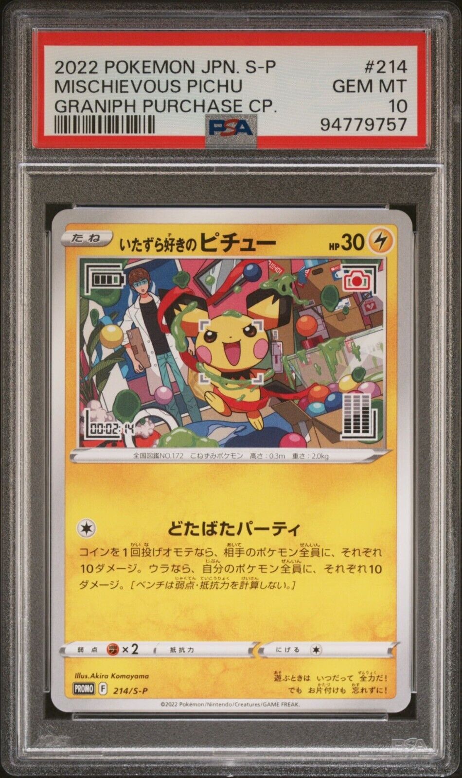 MISCHIEVOUS PICHU 214/S-P PSA 10 POKEMON CARD JAPANESE GRANIPH PURCHASE PROMO 