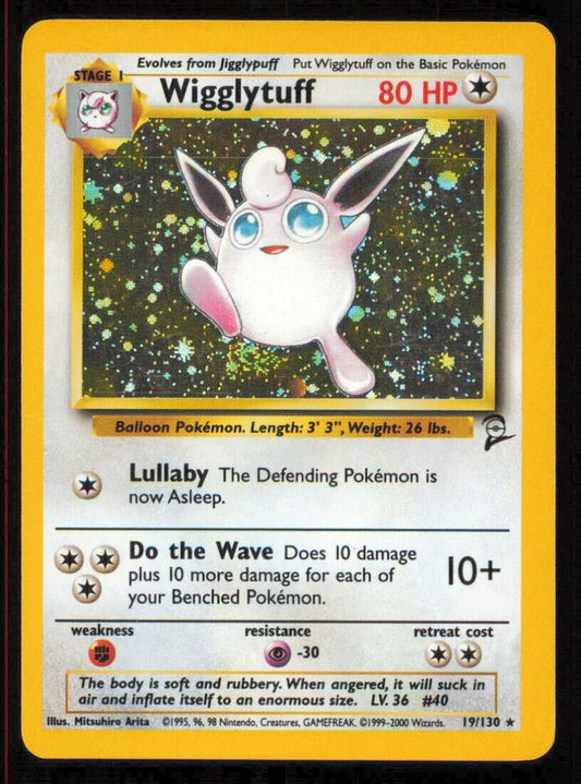 Wigglytuff 19/130 POKEMON CARD ENGLISH WOTC BASE SET 2 HOLO RARE SWIRL PLAYED