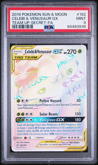 VENUSAUR & CELEBI GX 182/181 PSA 9 POKEMON CARD JAPANESE SM TEAM UP SECRET RARE 