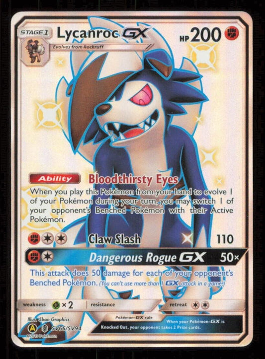 Lycanroc GX SV66/SV94 POKEMON CARD ENGLISH SM HIDDEN FATES SHINY FULL ART NM