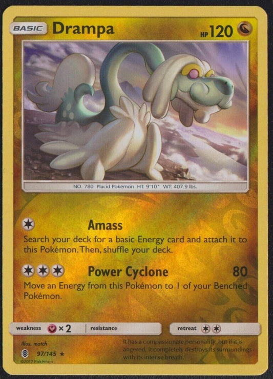 Drampa 97/145 POKEMON CARD ENGLISH S&M GUARDIANS RISING REVERSE HOLO RARE - LP