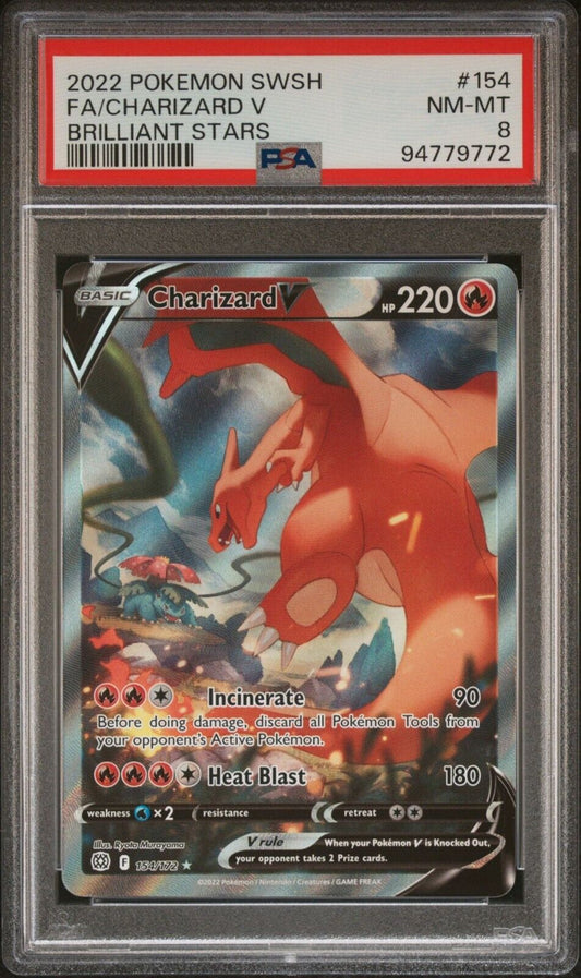 CHARIZARD V 154/172 PSA 8 POKEMON CARD ENGLISH SWSH BRILLIANT STARS FULL ALT ART